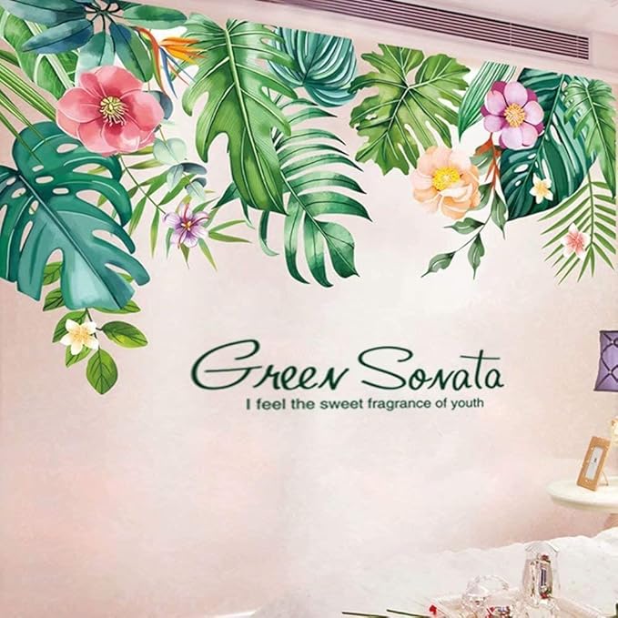 Flowers Wall Decals Vinyl Ancient Style Flowers Wall Stickers Ginkgo Landscape Painting Stickers Spring Flower Tree Branch Window Clings for Kids Room Nursery Living Room Kitchen Decor Gifts (#3)