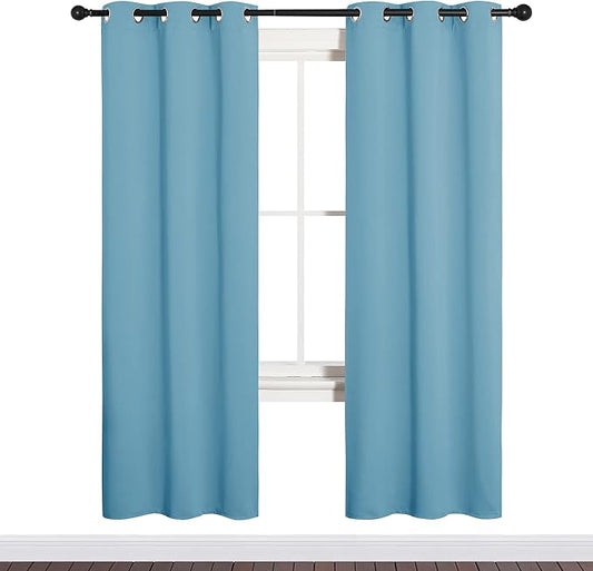 NICETOWN Thermal Insulated Curtains Blackout Draperies, Window Treatment Solid Grommet Room Darkening Drape Panels for Bedroom (Teal Blue, Set of 2, 34 by 72 inches Long)