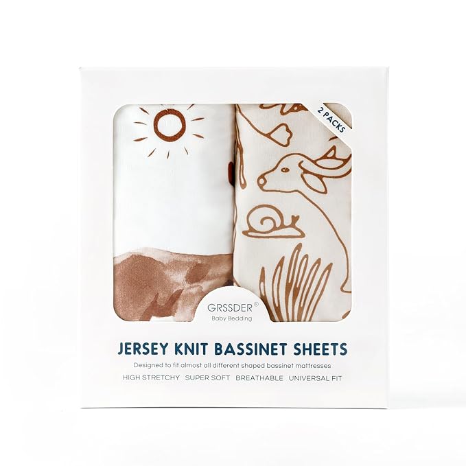 Stretch Ultra Soft Fitted Bassinet Sheet Set 2 Pack, Universal Fit for Bassinets Baby Cradle Moses Basket Oval Rectangle Mattress Safe and Snug, Stylish Bassinet Sheets of Sunny Bear Print