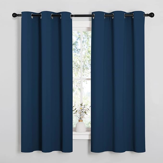 NICETOWN Room Darkening Curtains 63 inch Length 2 Panels, Thermal Insulated Grommet Blackout Curtains for Modern Casual Elegant Bedroom Kids Room Theme Decoration (Moroccan Blue, 2 Pieces, W42)