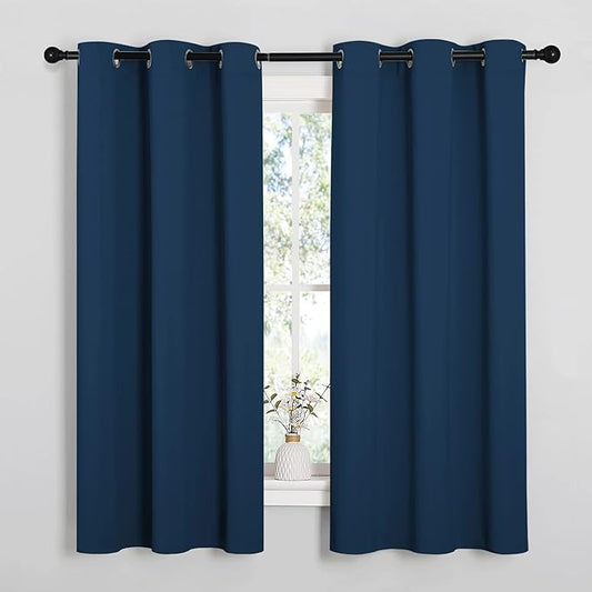 NICETOWN Room Darkening Curtains 63 inch Length 2 Panels, Thermal Insulated Grommet Blackout Curtains for Modern Casual Elegant Bedroom Kids Room Theme Decoration (Moroccan Blue, 2 Pieces, W42)