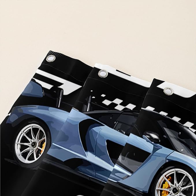 AILONEN Boys Racing Car Shower Curtain,Extreme Sports Car Bath Curtain for Kids Teen,Cool Speed Car Racer Waterproof Black Curtain for Bathroom Decor, 72" W x 72" H