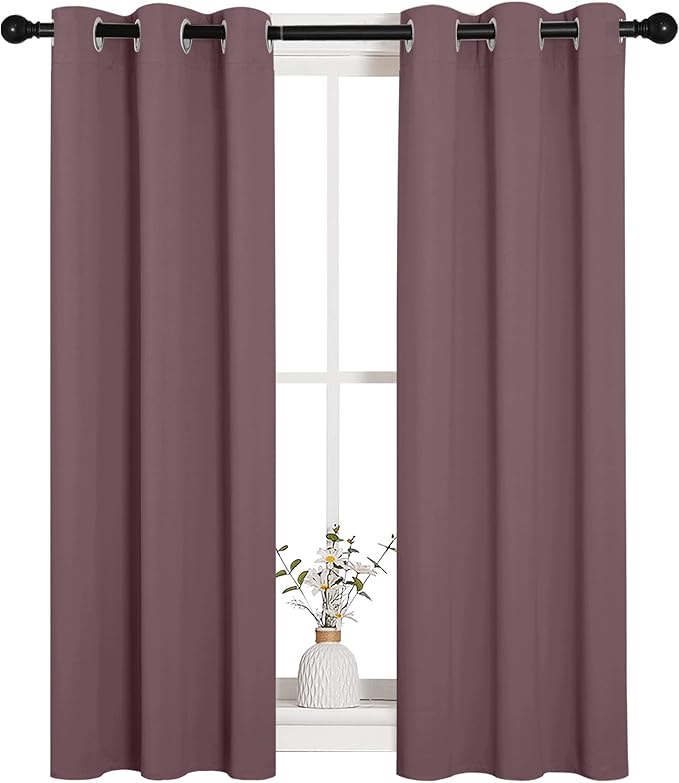 NICETOWN Bedroom Curtain Panels Blackout Draperies, 1 Pair, 29 by 45 inches, Dry Rose, Thermal Insulated Solid Grommet Blackout Curtains/Drapes
