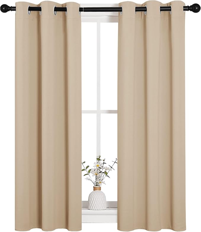 NICETOWN Room Darkening Curtain Panels for Living Room, Thermal Insulated Grommet Room Darkening Draperies/Drapes for Window (Biscotti Beige, 2 Panels, W29 x L45 -Inch)