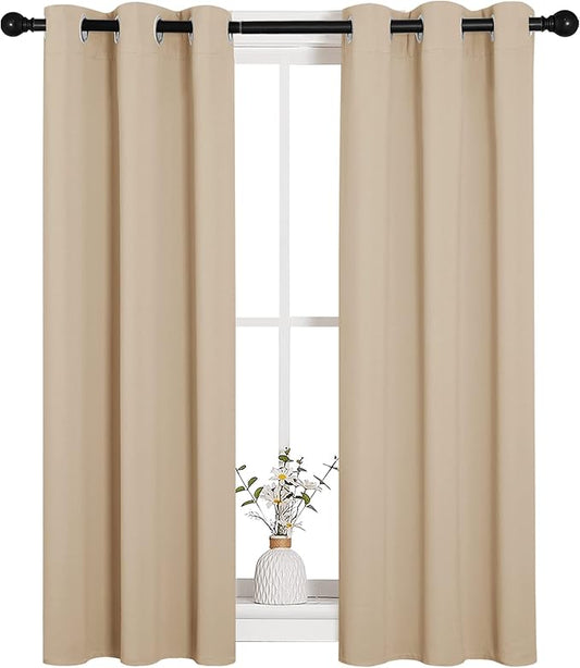 NICETOWN Room Darkening Curtain Panels for Living Room, Thermal Insulated Grommet Room Darkening Draperies/Drapes for Window (Biscotti Beige, 2 Panels, W29 x L45 -Inch)