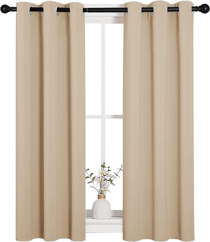 NICETOWN Room Darkening Curtain Panels for Loft, Biscotti Beige, 2 Panels, W29 x L40 -Inch, Thermal Insulated Grommet Room Darkening Draperies/Drapes for Window
