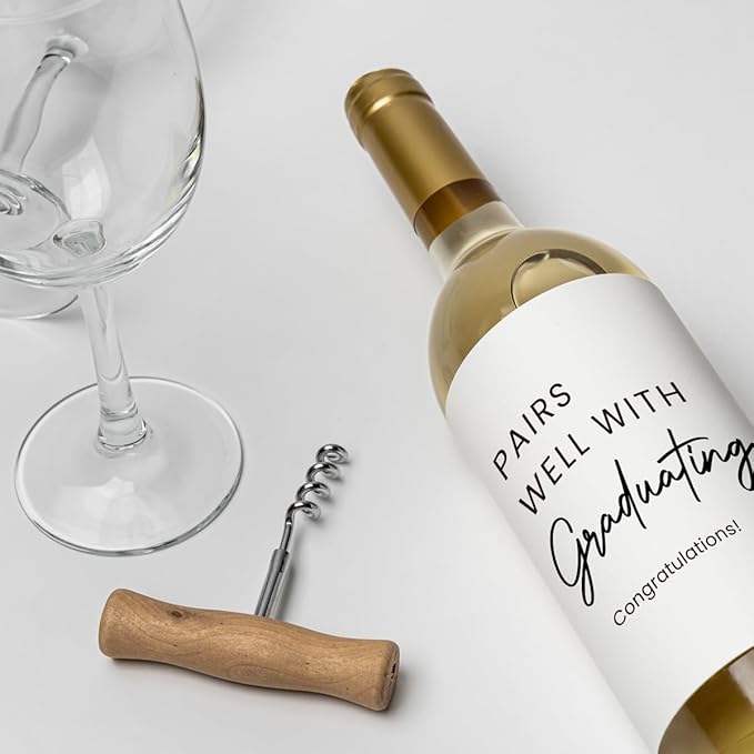 8 Pcs Graduation Wine Labels, College Graduation Grad Gifts for Him Her Women, Graduation Party Decorations Wine Bottle Stickers Labels, Pairs Well with Graduating Wine Labels