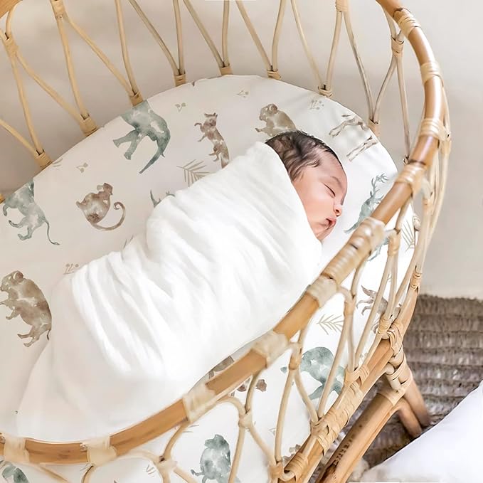 Ultra Soft Fitted Bassinet Sheets 3 Pack, Universal Fitted for.Baby Cradle Moses Basket Oval Rectangle Mattress Safe and Snug, Stylish Bassinet Mattress Sheets for Baby, Cute Animals Print