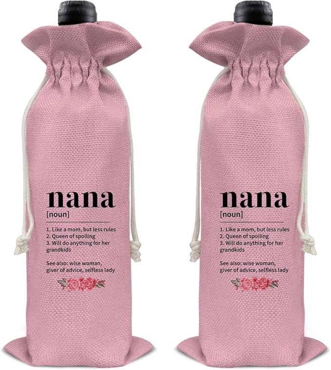 HOIJAUMAI Nana Gift From Grandson Granddaughter, Nana Gifts for Grandma Birthday Mother's Day, Grandma Wine Bag Nana Definition Wine Gift Bags (Pink)