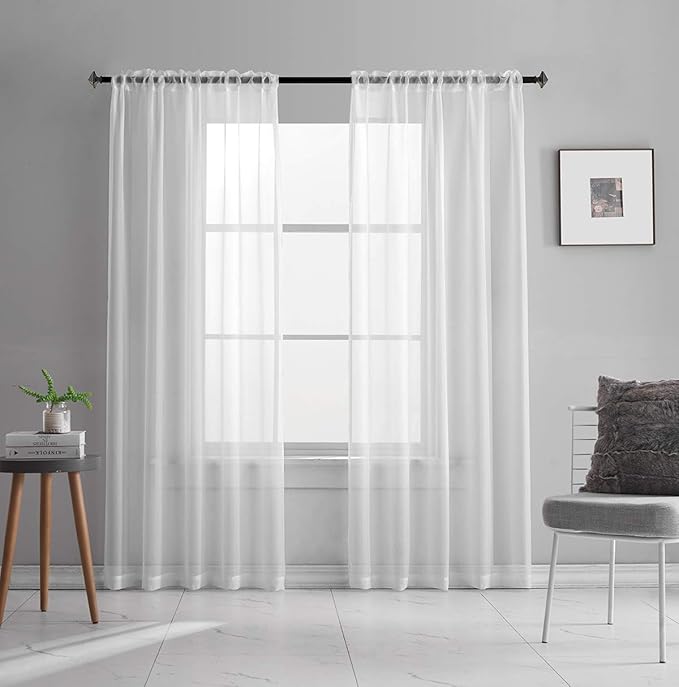 White Sheer Curtains 108 Inches Long 2 Panels Translucent Solid Color Window Treatment Rod Pocket White Sheer Curtains Extra Long Cheap Topper for Bedroom Living Room 2 Panels 52x108
