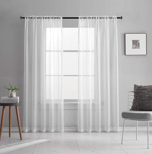 White Sheer Curtains 72 Inches Long 2 Panels Voile Translucent Solid Color Window Treatment Rod Pocket White Sheer Curtains 72 Inch Length for Bedroom Living Room 52x72