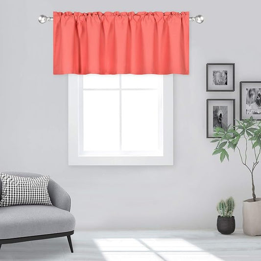 Coral Valance for Windows 60x18 Inch Solid Thermal Insulated Blackout Rod Pocket Kitchen Short Curtain Toppers Valance for Bathroom Living Room 1 Panel