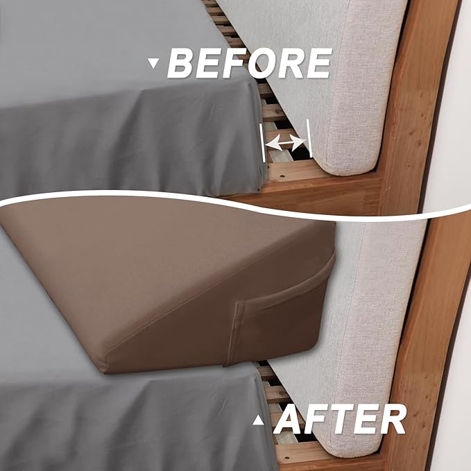 WdFour Bed Wedge Pillow, Close Off Headboard, Wall and Mattress Gap. Incline, Slanted Sweat-Proof Pillow for Neck and Back Pain Relief Anti-snoring for Comfortable Sleeping.(Chocolate,54Wx10Dx6H)
