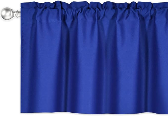 Royal Blue Valance for Windows 52x18 Inch Solid Thermal Insulated Blackout Rod Pocket Kitchen Short Curtain Toppers Valance for Bathroom Living Room 1 Panel