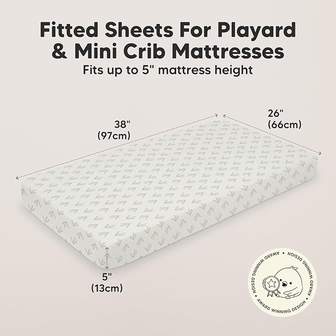 2-Pack Mini Crib Sheets Fitted, Pack and Play Sheets - Organic Cotton Pack N Play Sheets for Pack and Play Mattress, Playard Baby Crib Sheets, Jersey Crib Sheets Neutral for Boys, Girls (Fleur)