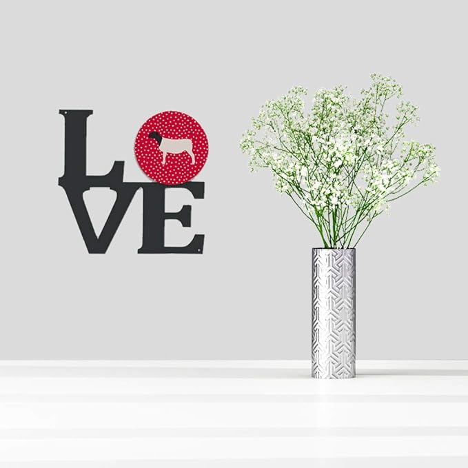 Caroline's Treasures CK5405WALV Dorper Sheep Love Metal Wall Artwork LOVE, Red Indoor Outdoor Art Decor Patio, Bathroom, Kitchen Colorful Aluminum and Black Steel Sculpture