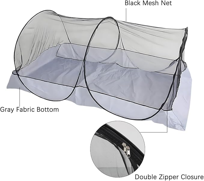 Akiky Black Mosquito Net Pop Up Bed Net Tent with Gray Bottom Portable&Foldable Bed Canopy for Bunk Bed Twin/Twin XL Bed Sleeping Tent for Indoor Outdoor
