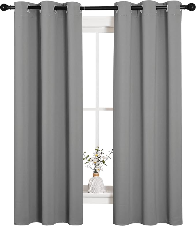 NICETOWN Silver Grey Blackout Curtain Panels for Bedroom, Thermal Insulated Grommet Top Blackout Draperies and Drapes (2 Panels, W34 x L63 inches)