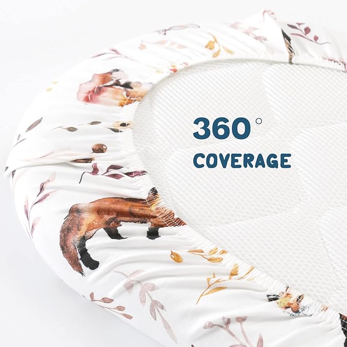 GRSSDER Stretchy Ultra Soft Fitted Bassinet Sheet Set 3 Pack, Universal Fit for Bassinets Baby Cradle Moses Basket Oval Rectangle Mattress, Pretty Fox for Baby Girls