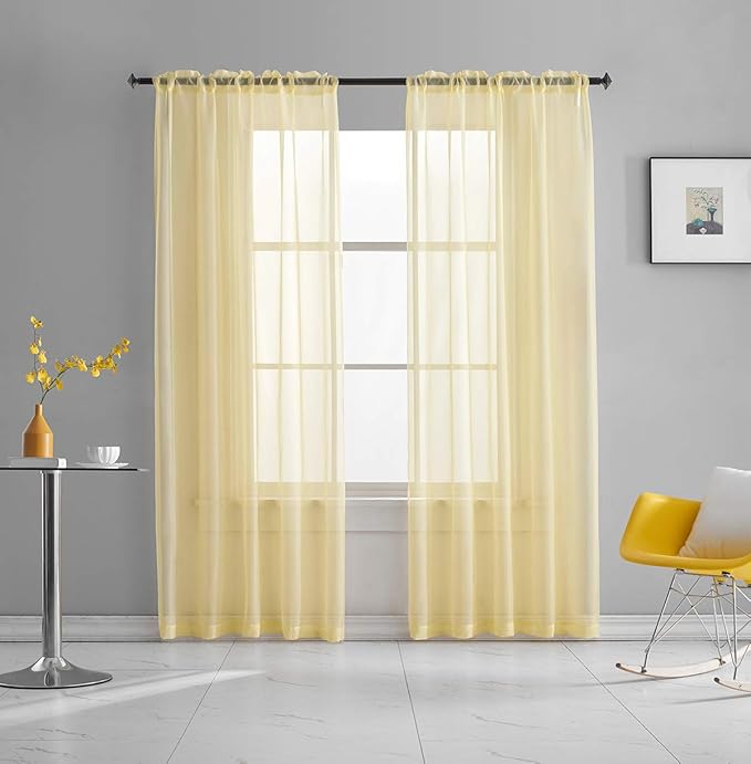Light Yellow Sheer Curtains 95 Inches Long 2 Panels Voile Translucent Solid Color Window Treatment Rod Pocket Light Yellow Sheer Curtain 52x95 inches Bedroom Living Room