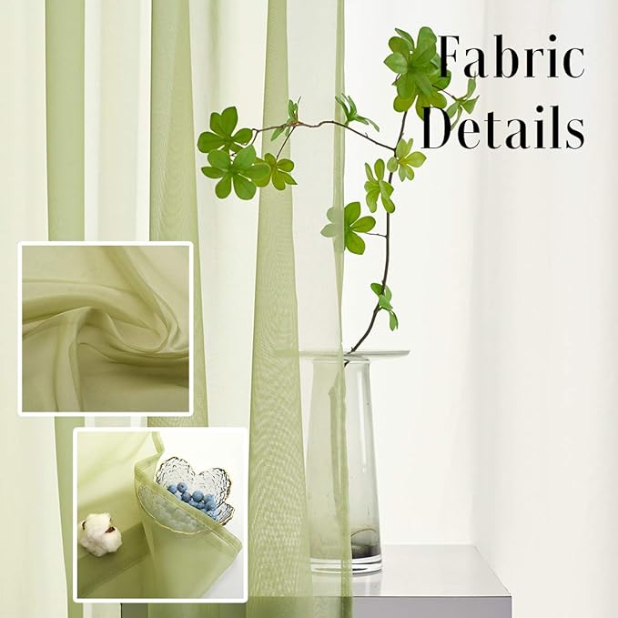 Sage Sheer Voile Curtains Translucent Solid Color Window Treatment 72 Inches Long Panels Rod Pocket 72 Inch Length curtains sheer Sage Green Sheers for Bedroom Living Room 2 Panels 52x72