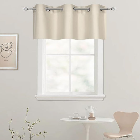 Solid Grommet Top Greyish Beige Valance for Kitchen Blackout Curtain Valance for Living Room Short Straight Drape Valance for Bedroom Kids Room 42 Inch Wide by 18 Inch Long 1 Panel