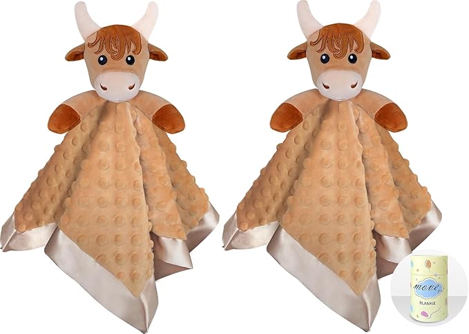 Highland Cow Baby Security Blanket Loveys for Babies Girls, 16" Soft Baby Lovey Blanket, Baby Snuggle Stuffed Animals Blankie, Baby Boy Girl Gifts for Infant and Toddler, 2 Pack