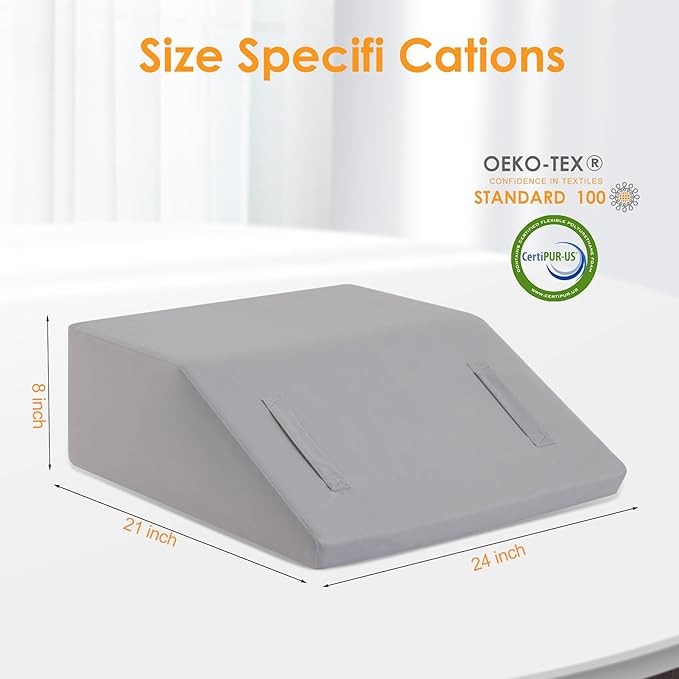 Leg Elevation Pillows for Sleeping, Memory Foam Wedge Pillow for Legs, Knee Wedge Pillow for After Surgery, Swelling, Back Pain and Circulation, Non-Slip Bottom, Removable Cover (8 Inch)