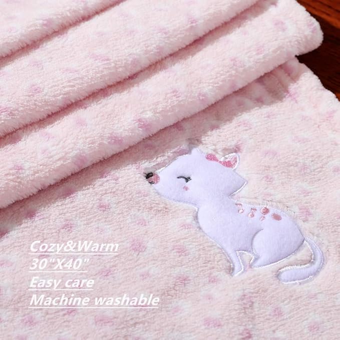 CREVENT 30''X40'' Cute Plush Cozy and Warm Fleece Baby Blanket for Girls Infant Toddler Crib Cot Stroller - Pink Cat