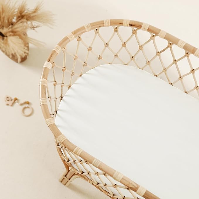 GRSSDER Stretchy Ultra Soft Fitted Bassinet Sheet 2 Pack, Universal Fit for Bassinets Baby Cradle Moses Basket Oval Rectangle Mattress Safe and Snug, Jersey Bassinet Sheets for Girls, Navy/White