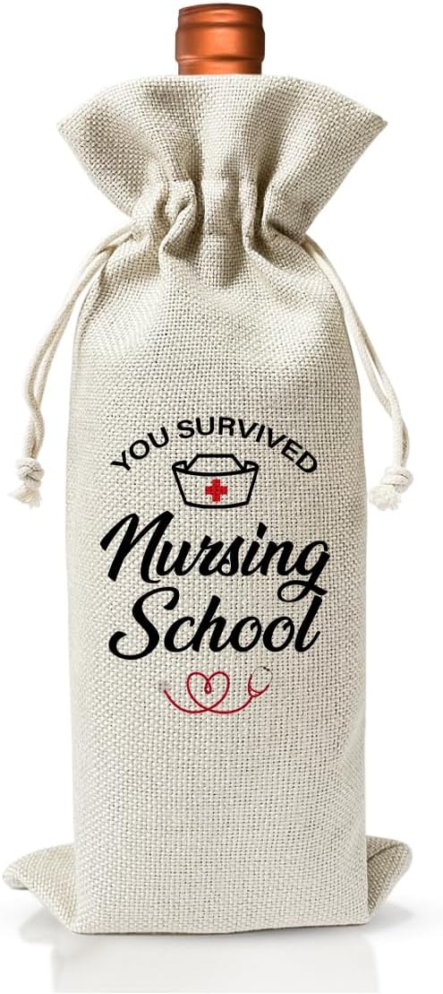 Nursing School Graduation Gift Wine Bag, Nursing School Survivor, Med School Graduation Party Gift, Nurse Appreciation Gift For Women, Nurse Day Nurse Week Gift, Cotton Linen Wine Gift Bag