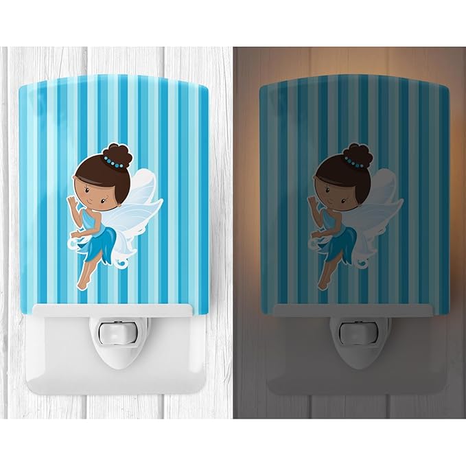 Caroline's Treasures BB6910CNL Fairy Blue Stripes Ceramic Night Light Compact, UL-Certified, Ideal for Bedroom, Bathroom, Nursery, Hallway, Kitchen, 6x4x3, Multicolor