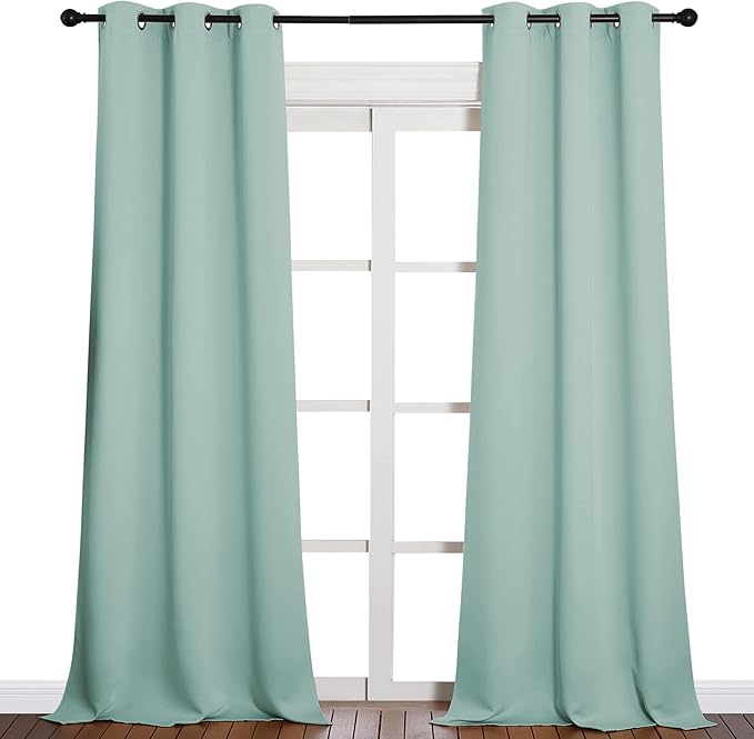 NICETOWN Patio Glass Door Panels - Blackout Curtains for Bedroom/Living Room, Privacy Panel Drapes for Dining Room and Guest Room (Aqua, 42 inches Wide x 90 inches Long, 1 Pair)