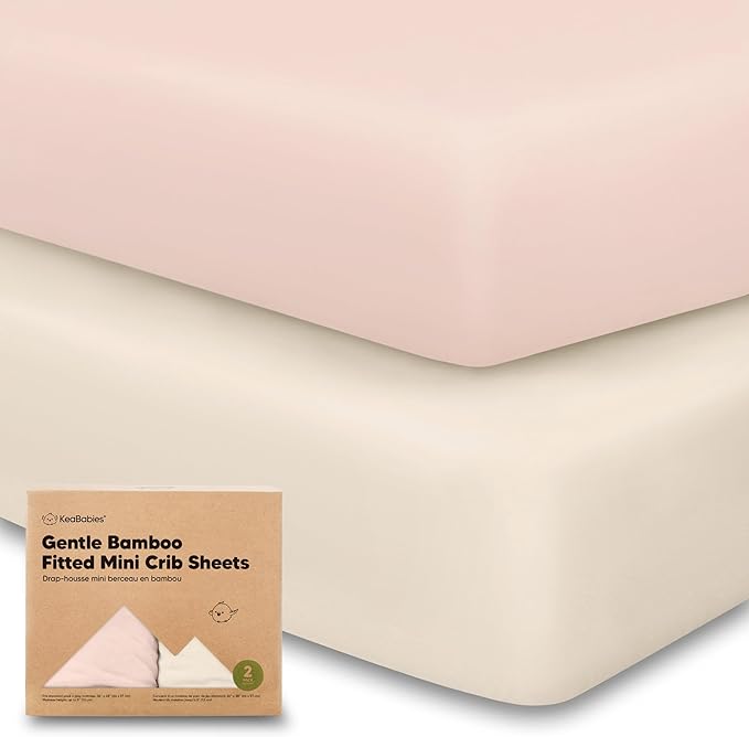 Pack and Play Sheets Fitted, 2-Pack Mini Crib Sheets - Pack N Play Sheets, Organic Fitted Crib Sheet for Pack and Play Mattress, Playard Baby Crib Sheets, Crib Sheets Neutral for Boys, Girls (Cameo)