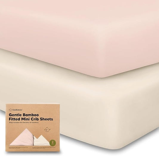 Pack and Play Sheets Fitted, 2-Pack Mini Crib Sheets - Pack N Play Sheets, Organic Fitted Crib Sheet for Pack and Play Mattress, Playard Baby Crib Sheets, Crib Sheets Neutral for Boys, Girls (Cameo)