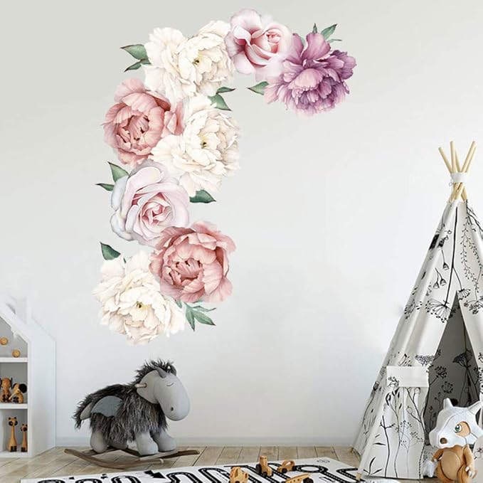 Flower Wall Sticker, Rohome Waterproof PVC Peel and Stick Rose Wall Decals Home Decor for Sofa Background Living Room Bedroom Kitchen Nursery Room Decorations(Parent) (04)