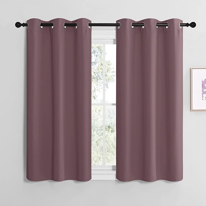 NICETOWN Dry Rose Room Darkening Curtains for Kitchen, Set of 2, 42 inches Wide by 50 inches Long, Window Treatment Thermal Insulated Solid Grommet Room Darkening Curtains/Drapes for Bedroom