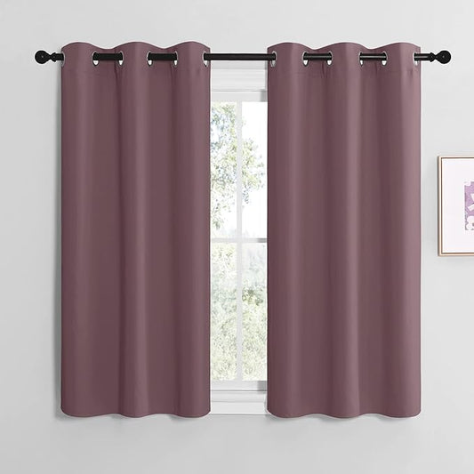 NICETOWN Dry Rose Room Darkening Curtains for Kitchen, Set of 2, 42 inches Wide by 50 inches Long, Window Treatment Thermal Insulated Solid Grommet Room Darkening Curtains/Drapes for Bedroom