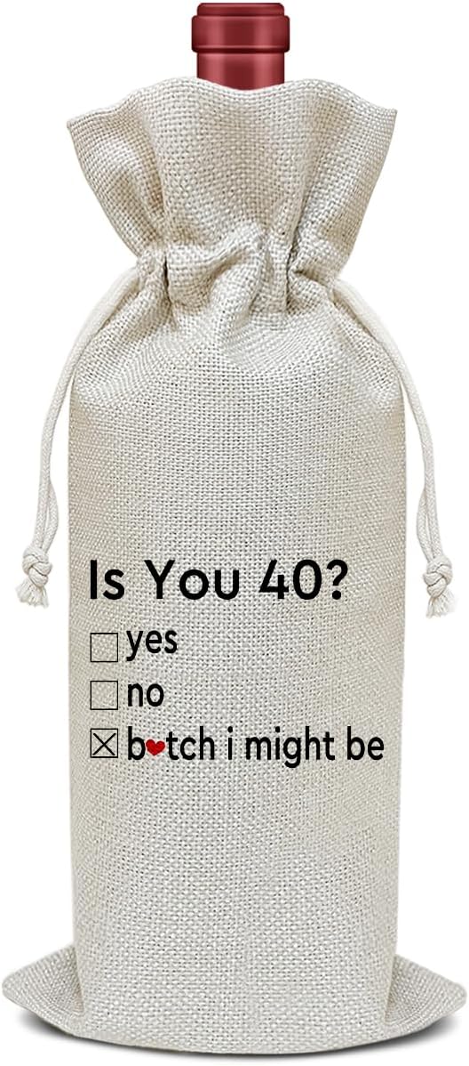 Birthday Wine Bag, Funny Wine Gifts for Women Men, 40th Years Birthday Gifts for Mom Wife Friend Bestie, Party Favor Wine Champagne Gift Bag With Drawstring -04