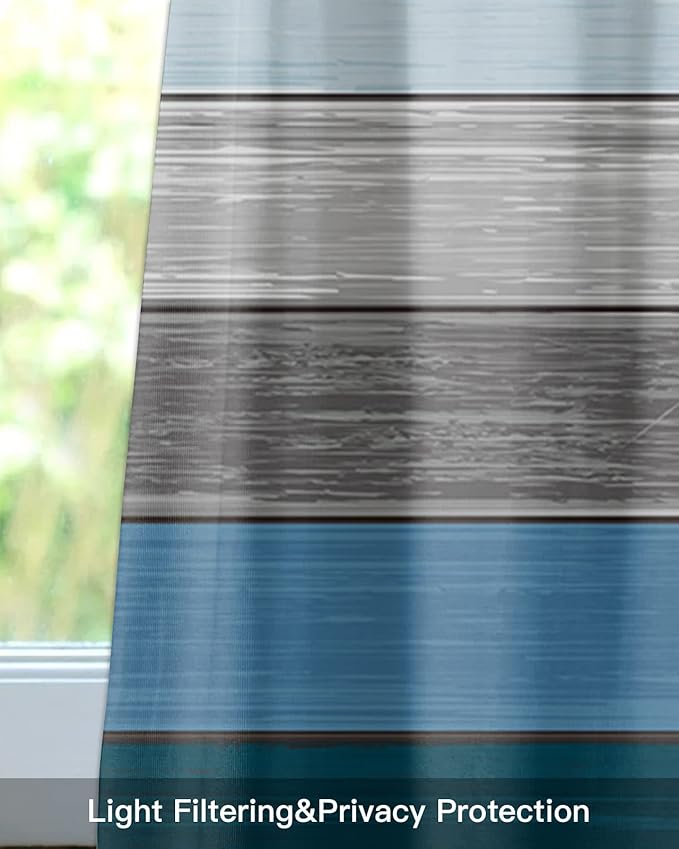 Farmhouse Kitchen Curtains Valances for Windows ,Blue Gray Ocean Hues Rod Pocket Country Window Treatment for Kitchen /Living Room/Bedroom/ Bathroom,54" X 18" -1 Panel, Retro Rustic Barn Wood Texture