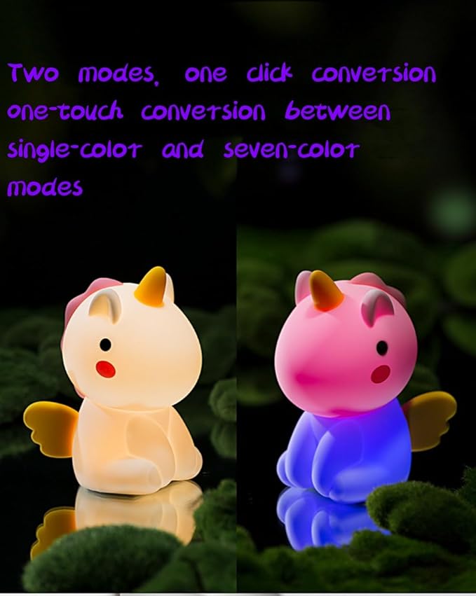 Unicorn Kids Night Light, With flying wings,Cute Animal Soft Silicone LED Color Changing Lamp,Rechargeable Kawaii Nursery Bedside Bedroom Table Decor, Best Birthday Christmas Gift for Kid Girl Boy