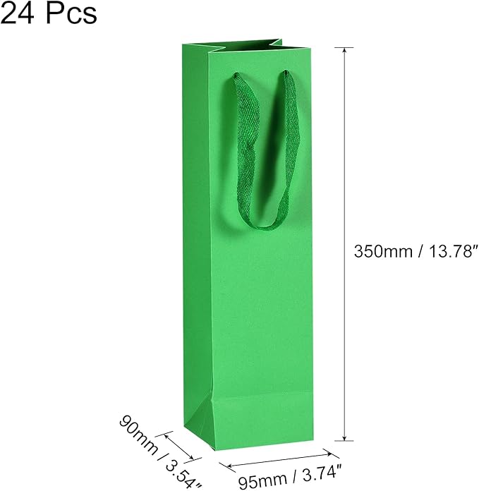 uxcell Wine Bags, 24pcs Grass Green 4 x 4 x 14 In Wine Gift Bags with Handles Paper Wine Tote Bag for Wedding Birthday Christmas Party Supplies
