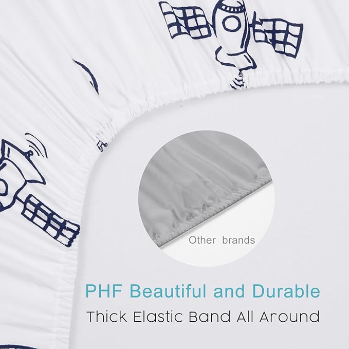 PHF Soft Mini Crib Sheet Set, 2 Pack Silky Comfy Pack N Play Sheets for Boys Girls, Universal Fit for Pack N Play, Playard and Mini Crib Mattresses, Space