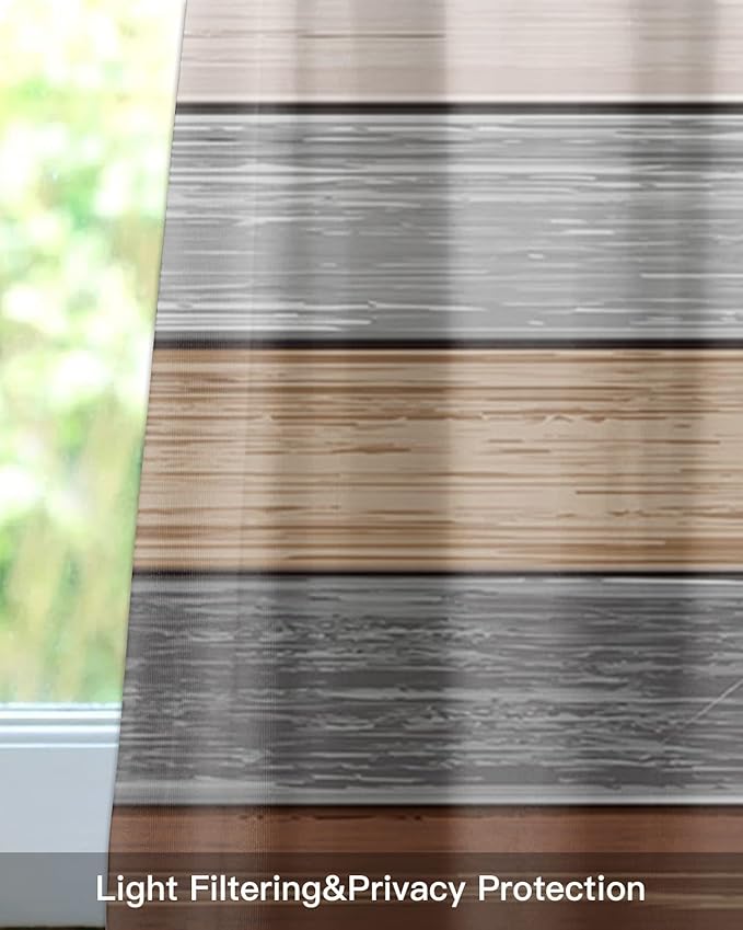 Farmhouse Fall Kitchen Curtains Valances for Windows , Brown Grey Rod Pocket Country Window Treatment for Kitchen /Living Room/Bedroom/ Bathroom,54" X 18" -1 Panel, Retro Rustic Barn Wood Texture