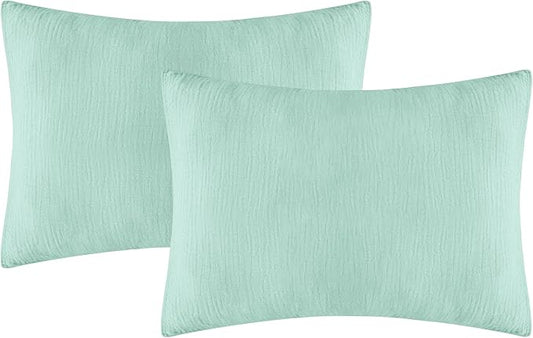 Organic Cotton Muslin Mini Pillowcases with Envelope Design,2 Pack Ultra Breathable Kids Toddler Pillowcases for Boys and Girls- 13 x 18 inches (Blue)