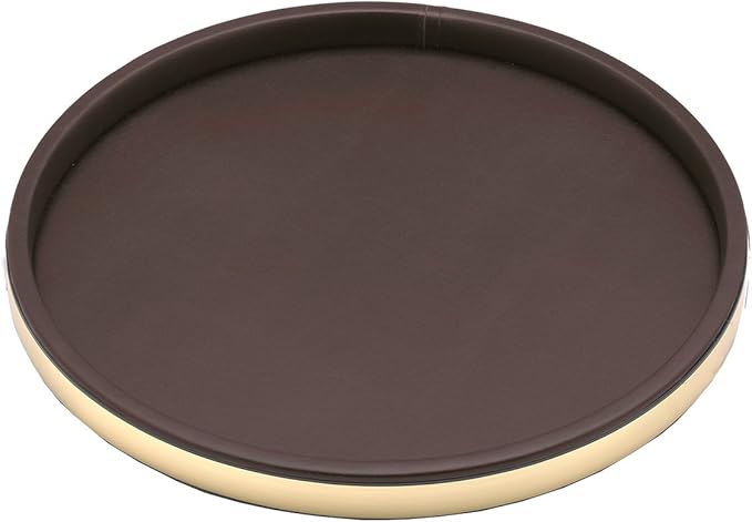 Kraftware Round Serving Tray, 14”, Brown with Brass Color