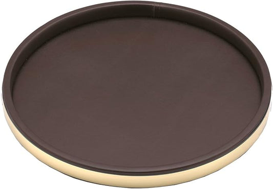 Kraftware Round Serving Tray, 14”, Brown with Brass Color