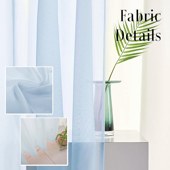 Sky Blue Sheer Curtains 95 Inches Long for Bedroom Rod Pocket Sheer Voile Curtains Panels Light Filtering Baby Blue Sheer Drapes for Windows/Living Room/Boys/Kids Room 52x95 2 Panels