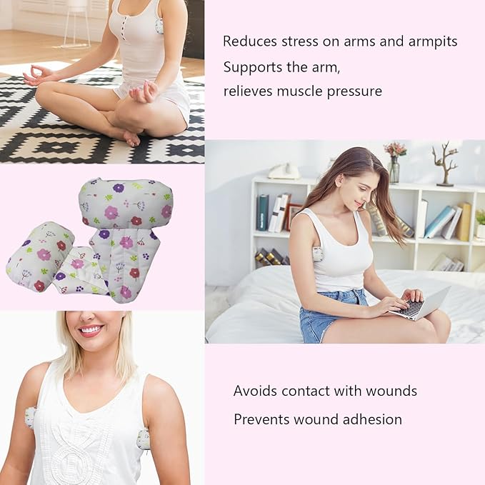 Lymphedema Axilla Pillow Mastectomy Recovery Pillow Breast Pillow Post Surgery Pillow for Cancer Lumpectomy Surgery Recovery Post-Surgery Underarm Pillow Armpit Pain Relief (2pc) (Rose-Flower)