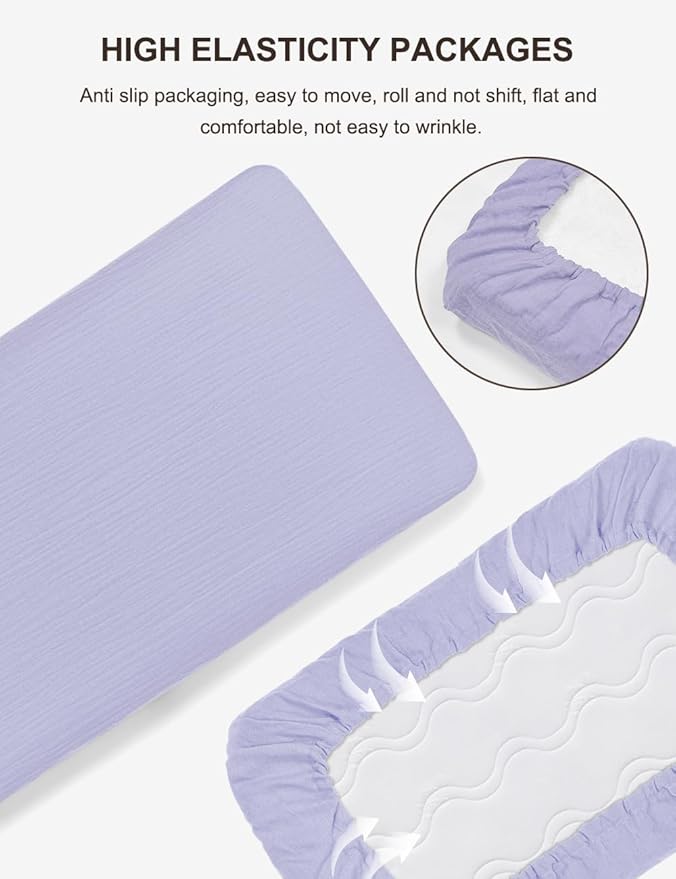 Purple Muslin Crib Sheets for Standard Crib Mattress, 28" x 52" Soft and Breathable Cotton Crib Sheets Neutral for Baby Boys, Girls (46C-02)